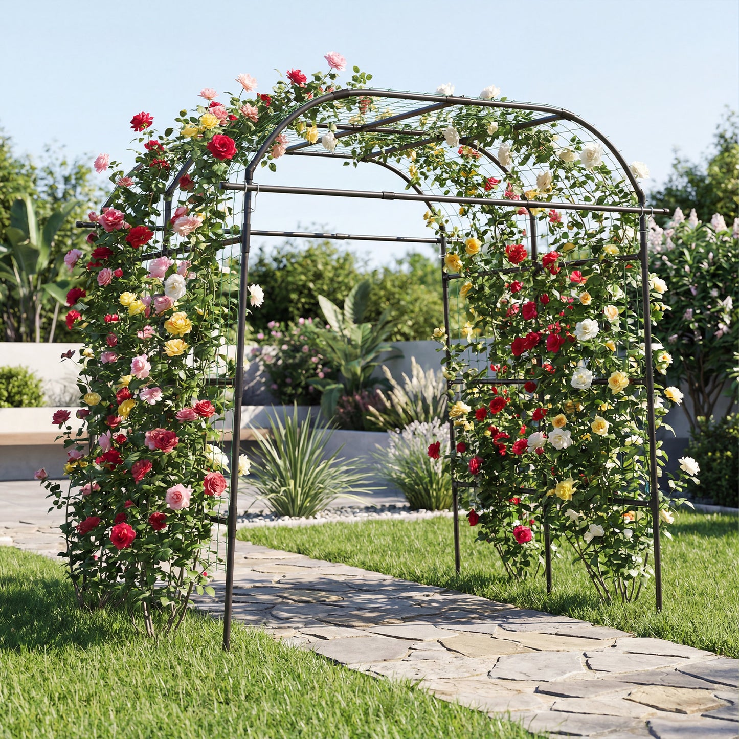 7.5 FT Metal Garden Arch Trellis For Climbing Plants, Black