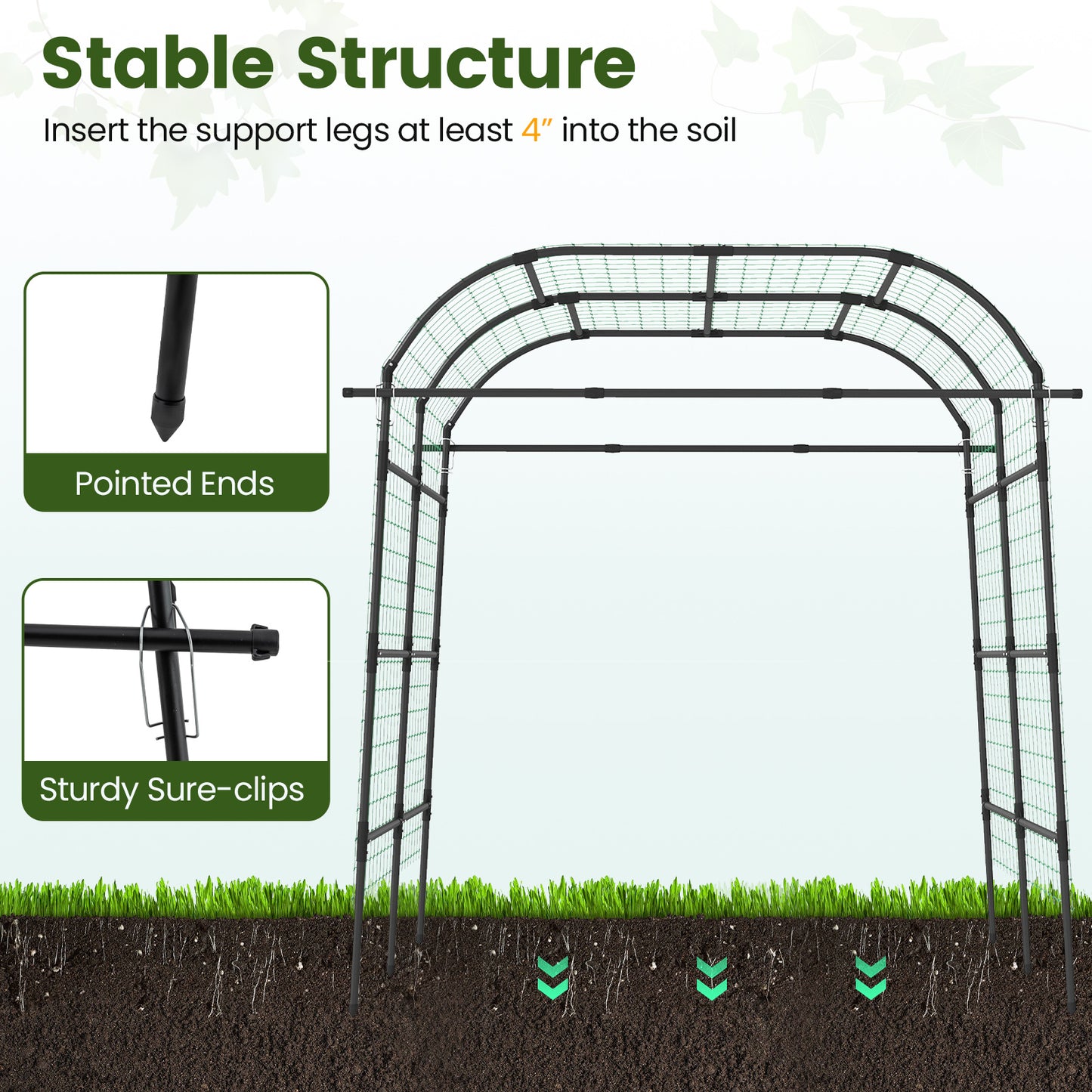 7.5 FT Metal Garden Arch Trellis For Climbing Plants, Black