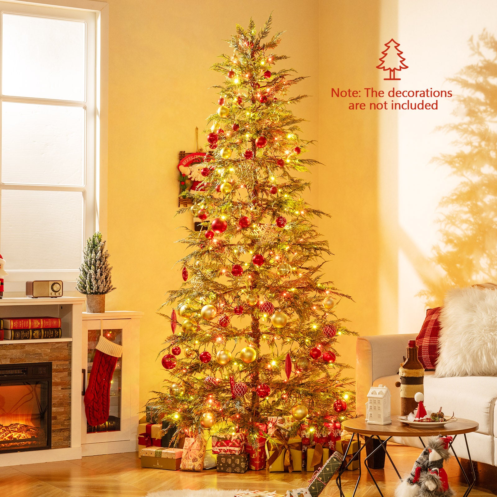 7.5 Feet Artificial Christmas Tree with Branch Tips and Colorful LED Lights, Green Christmas Tree at Gallery Canada