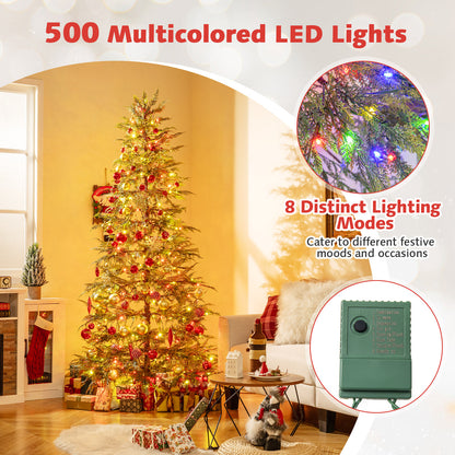 7.5 Feet Artificial Christmas Tree with Branch Tips and Colorful LED Lights, Green Christmas Tree at Gallery Canada
