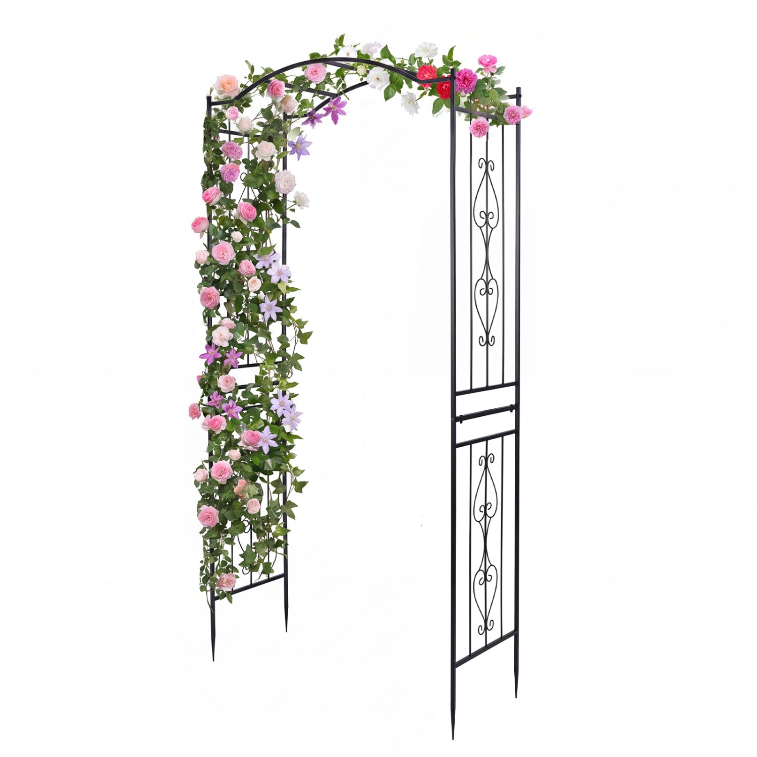 7.5 Ft Garden Arbor, Metal Arch Trellis with Curved Roof Outdoor Decor Black at Gallery Canada