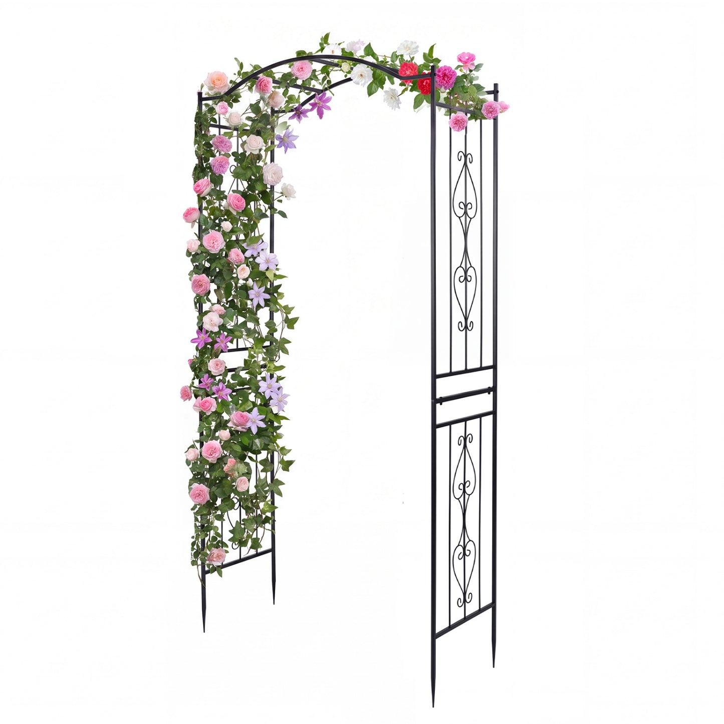 7.5 Ft Garden Arbor, Metal Arch Trellis with Curved Roof Outdoor Decor Black at Gallery Canada