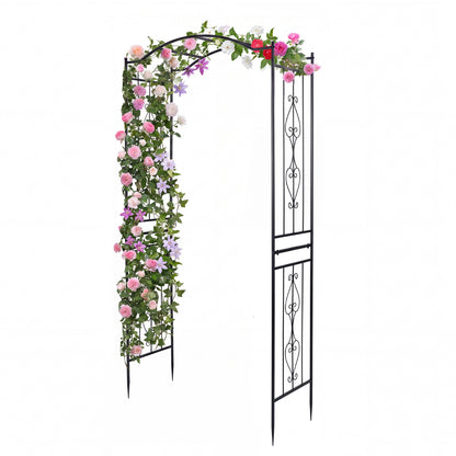 7.5 Ft Garden Arbor, Metal Arch Trellis with Curved Roof Outdoor Decor Black at Gallery Canada