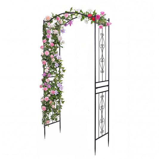7.5 Ft Garden Arbor, Metal Arch Trellis with Curved Roof Outdoor Decor Black at Gallery Canada