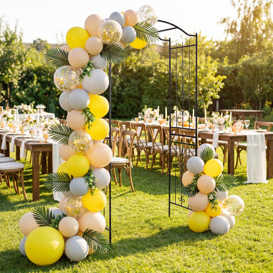 7.5 Ft Garden Arbor, Metal Arch Trellis with Curved Roof Outdoor Decor Black at Gallery Canada