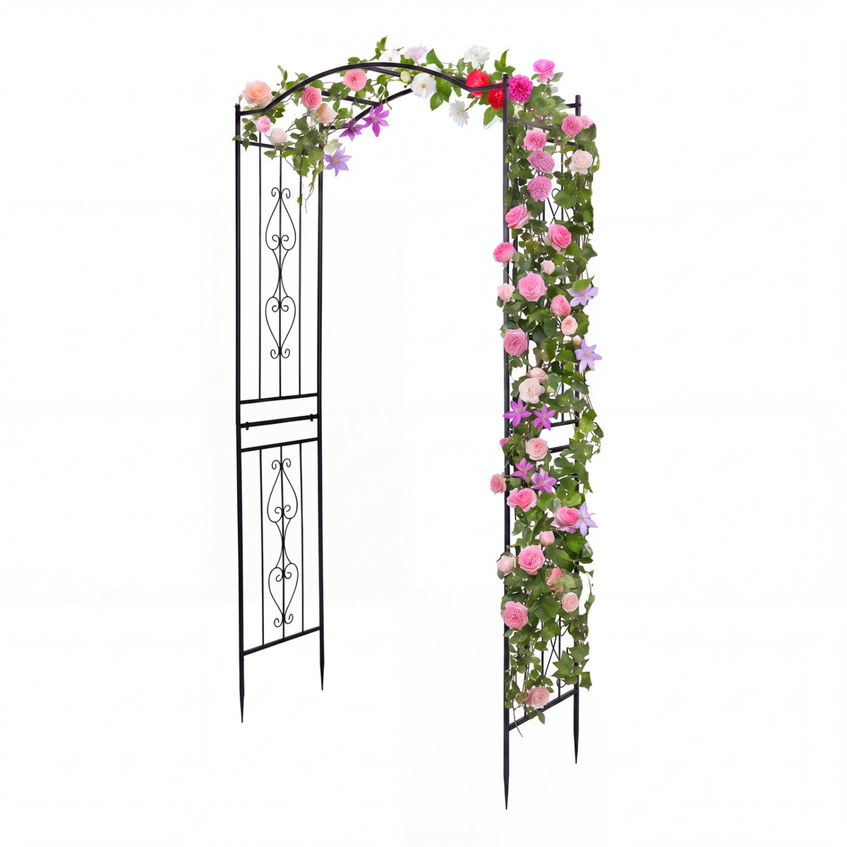 7.5 Ft Garden Arbor, Metal Arch Trellis with Curved Roof Outdoor Decor Black at Gallery Canada