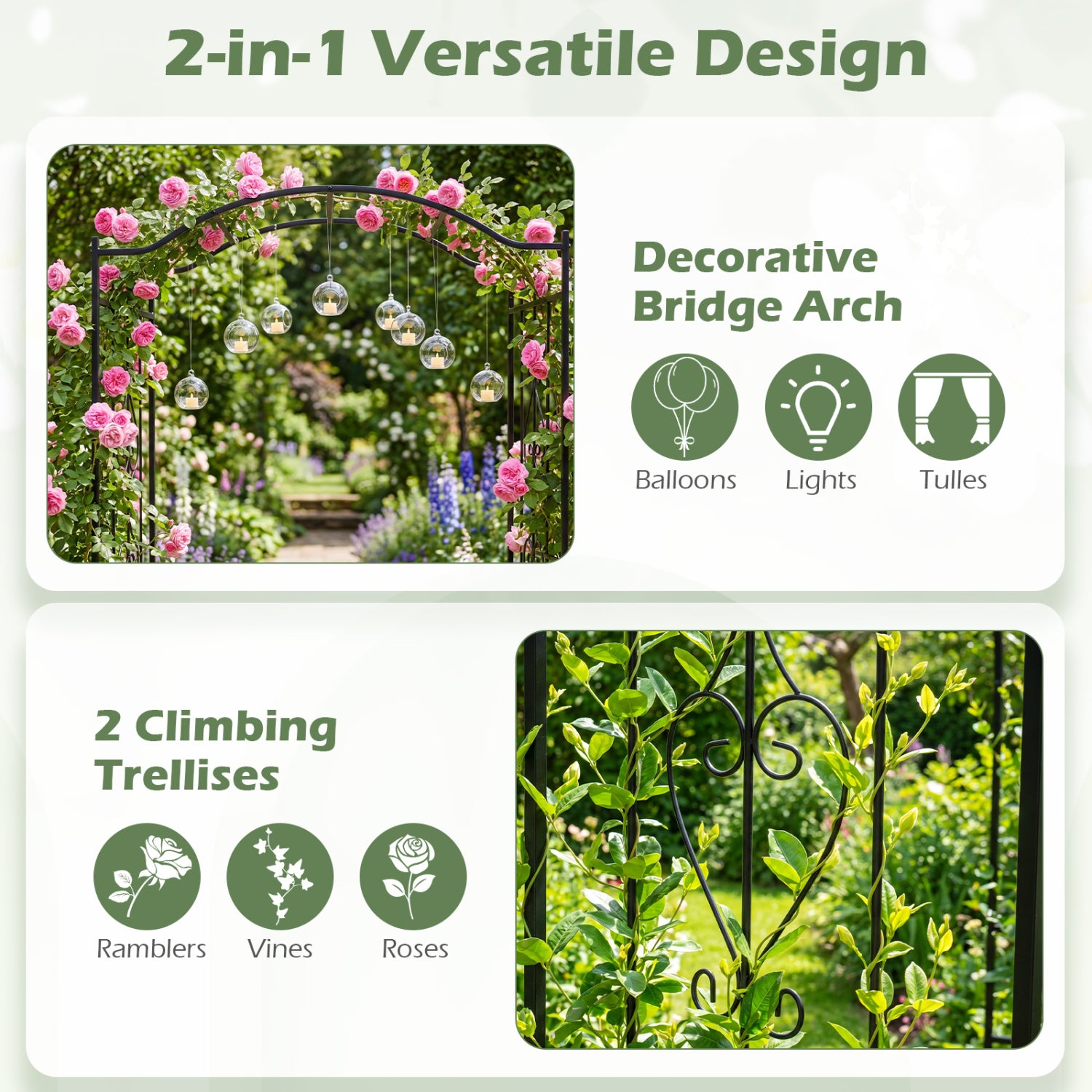 7.5 Ft Garden Arbor, Metal Arch Trellis with Curved Roof Outdoor Decor at Gallery Canada