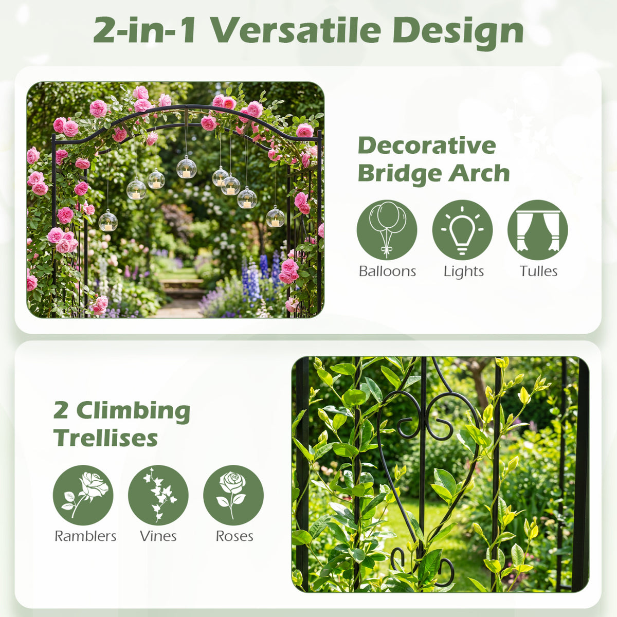 7.5 Ft Garden Arbor, Metal Arch Trellis with Curved Roof Outdoor Decor at Gallery Canada