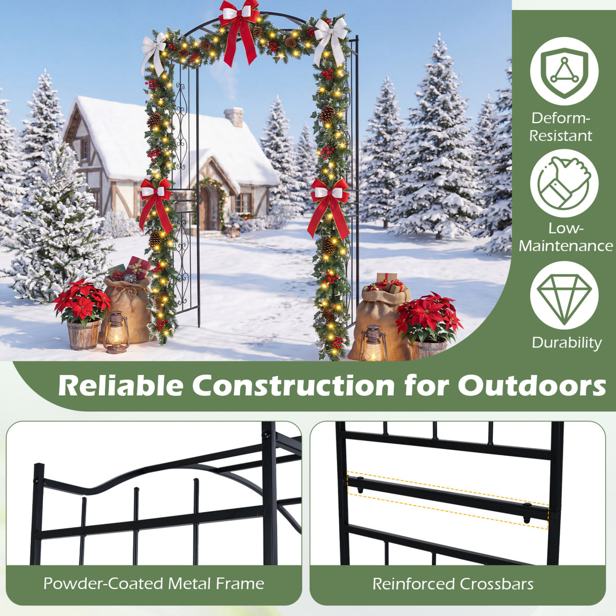 7.5 Ft Garden Arbor, Metal Arch Trellis with Curved Roof Outdoor Decor at Gallery Canada
