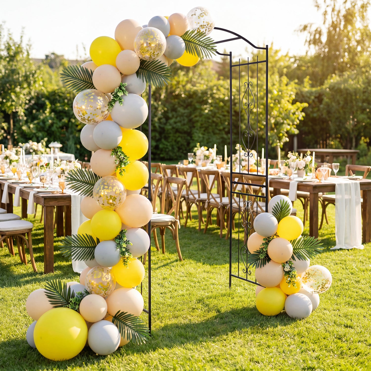 7.5 Ft Garden Arbor, Metal Arch Trellis with Curved Roof Outdoor Decor at Gallery Canada