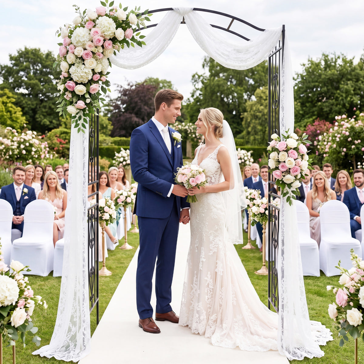 7.5 Ft Garden Arbor, Metal Arch Trellis with Curved Roof Outdoor Decor at Gallery Canada