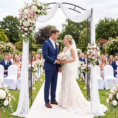 7.5 Ft Garden Arbor, Metal Arch Trellis with Curved Roof Outdoor Decor at Gallery Canada