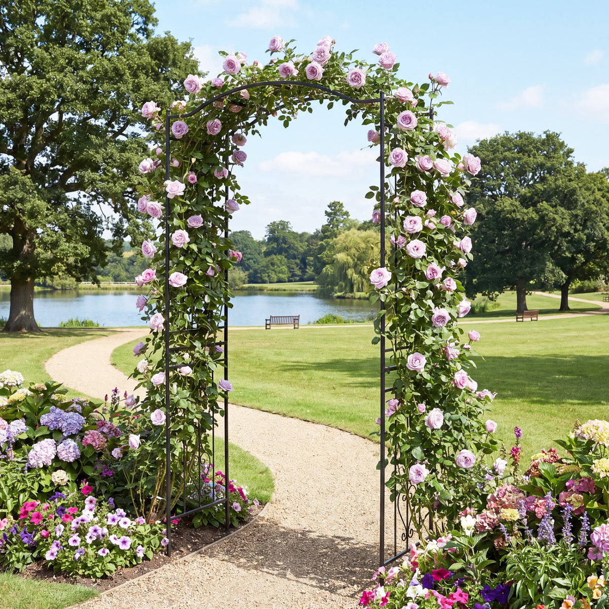 7.5 Ft Garden Arbor, Metal Arch Trellis with Curved Roof Outdoor Decor at Gallery Canada
