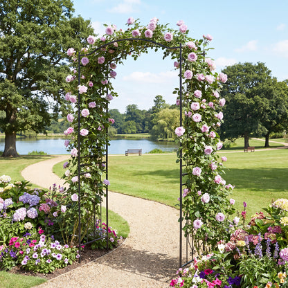 7.5 Ft Garden Arbor, Metal Arch Trellis with Curved Roof Outdoor Decor at Gallery Canada