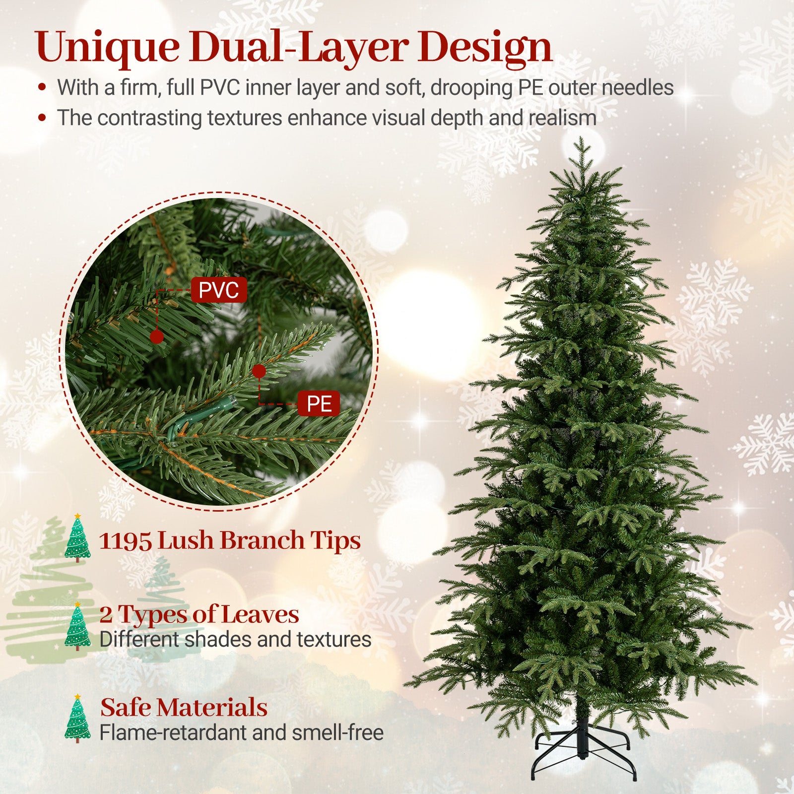 7.5 Feet Pre-Lit Artificial Christmas Tree Hinged Xmas Tree with LED Lights Christmas Tree at Gallery Canada