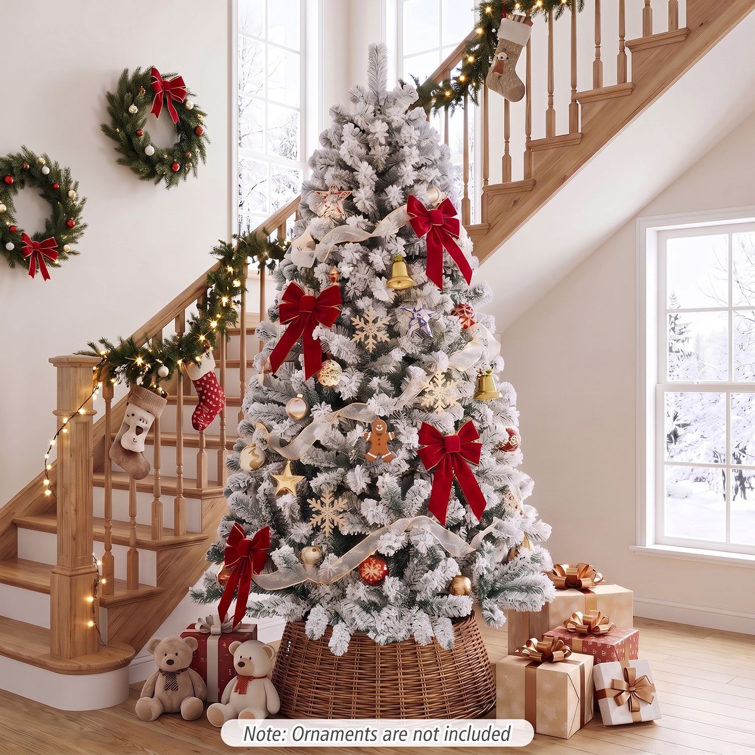 7.5 Feet Snow Flocked Hinged Artificial Christmas Tree, White Christmas Tree at Gallery Canada