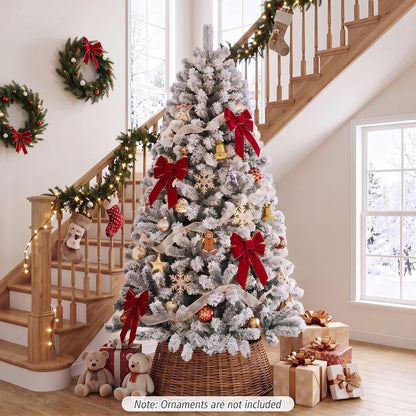 7.5 Feet Snow Flocked Hinged Artificial Christmas Tree, White Christmas Tree at Gallery Canada