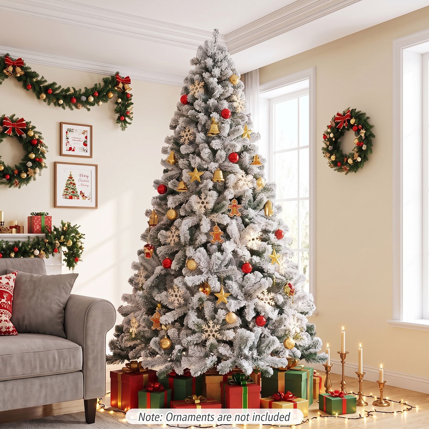 7.5 Feet Snow Flocked Hinged Artificial Christmas Tree, White Christmas Tree at Gallery Canada