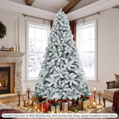 7.5 Feet Snow Flocked Hinged Artificial Christmas Tree, White Christmas Tree at Gallery Canada