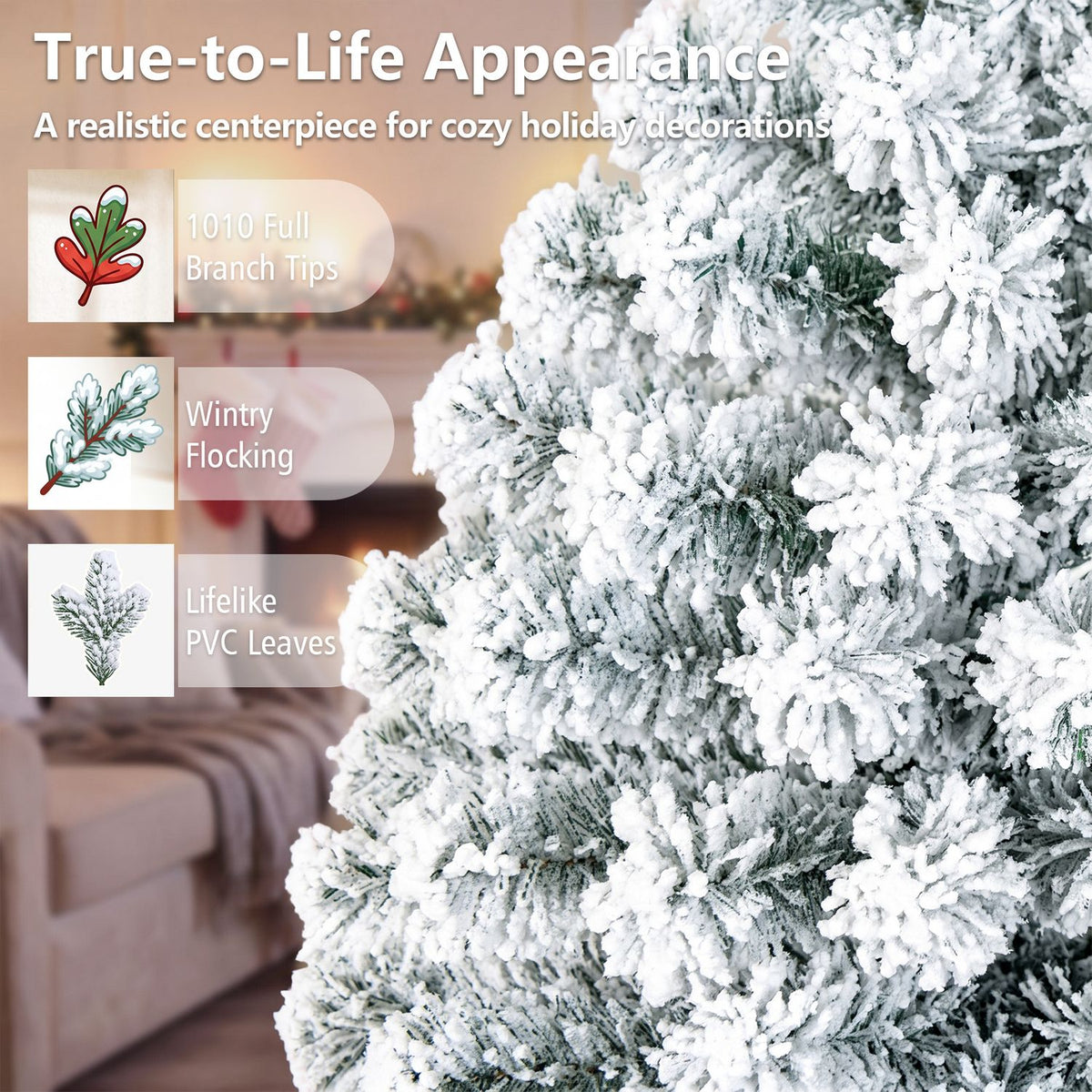 7.5 Feet Snow Flocked Hinged Artificial Christmas Tree, White Christmas Tree at Gallery Canada
