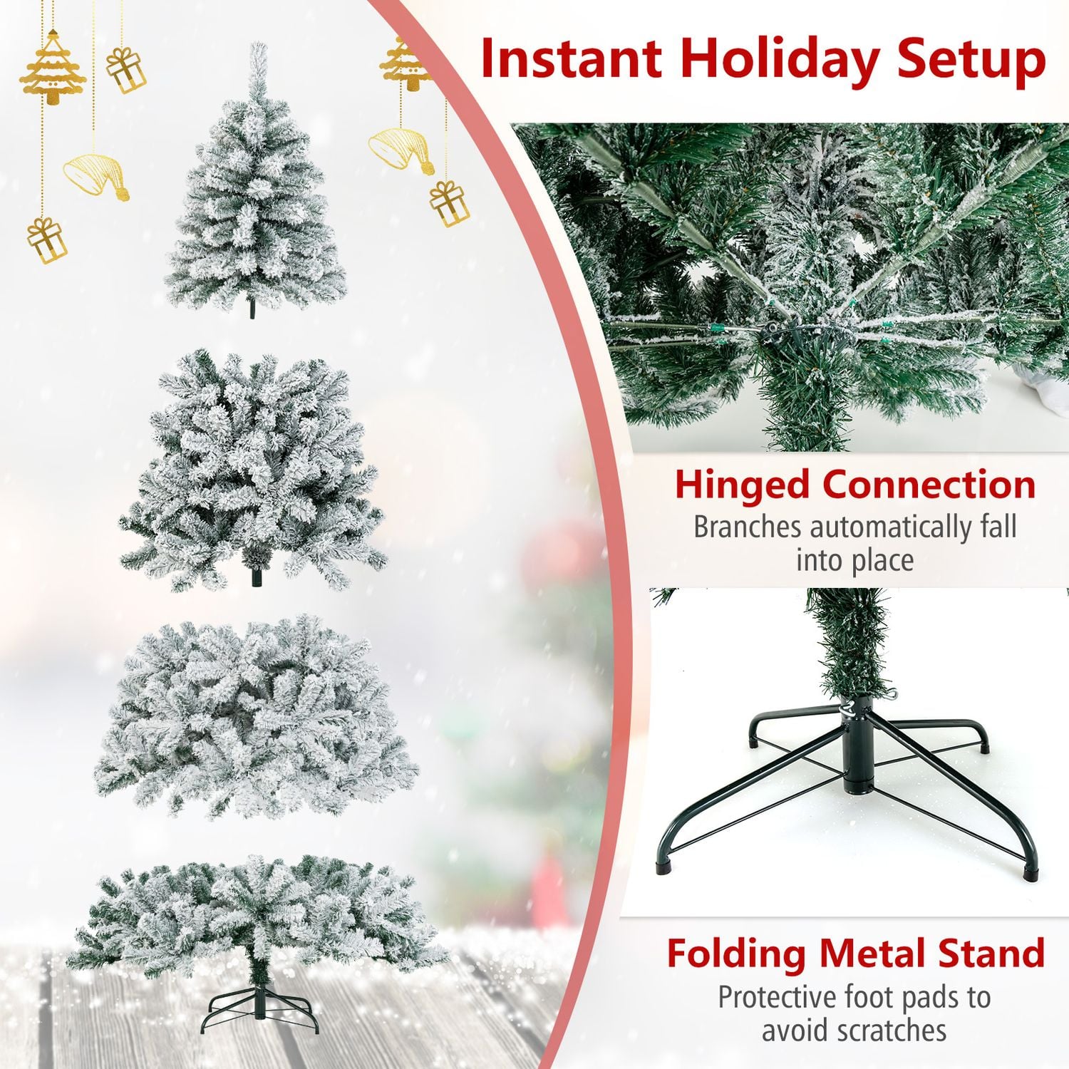 7.5 Feet Snow Flocked Hinged Artificial Christmas Tree, White Christmas Tree at Gallery Canada