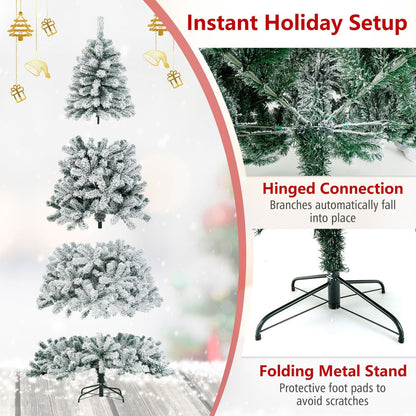 7.5 Feet Snow Flocked Hinged Artificial Christmas Tree, White Christmas Tree at Gallery Canada