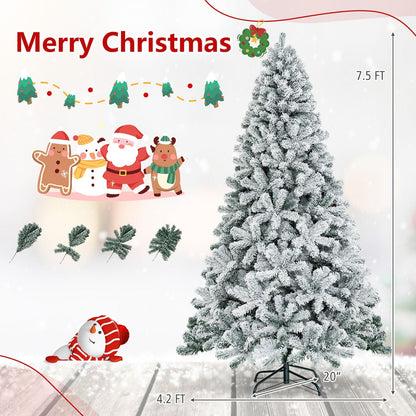 7.5 Feet Snow Flocked Hinged Artificial Christmas Tree, White Christmas Tree at Gallery Canada