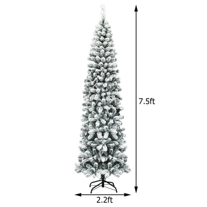 7.5 Feet Unlit Snow Flocked Artificial Pencil Christmas Tree, White