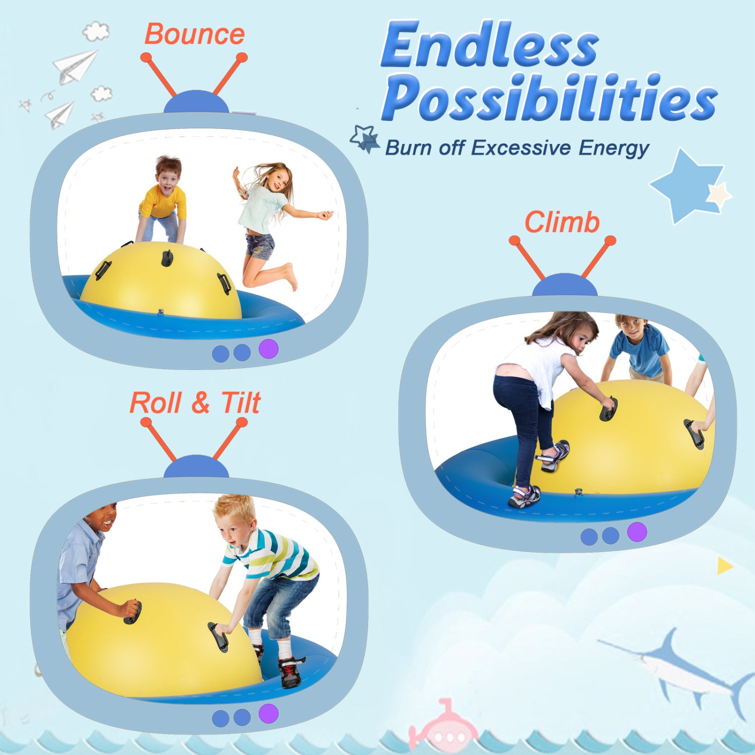 7.5 Foot Inflatable Dome Rocker Bouncer, 6 Handles, Blue Toy Sports at Gallery Canada