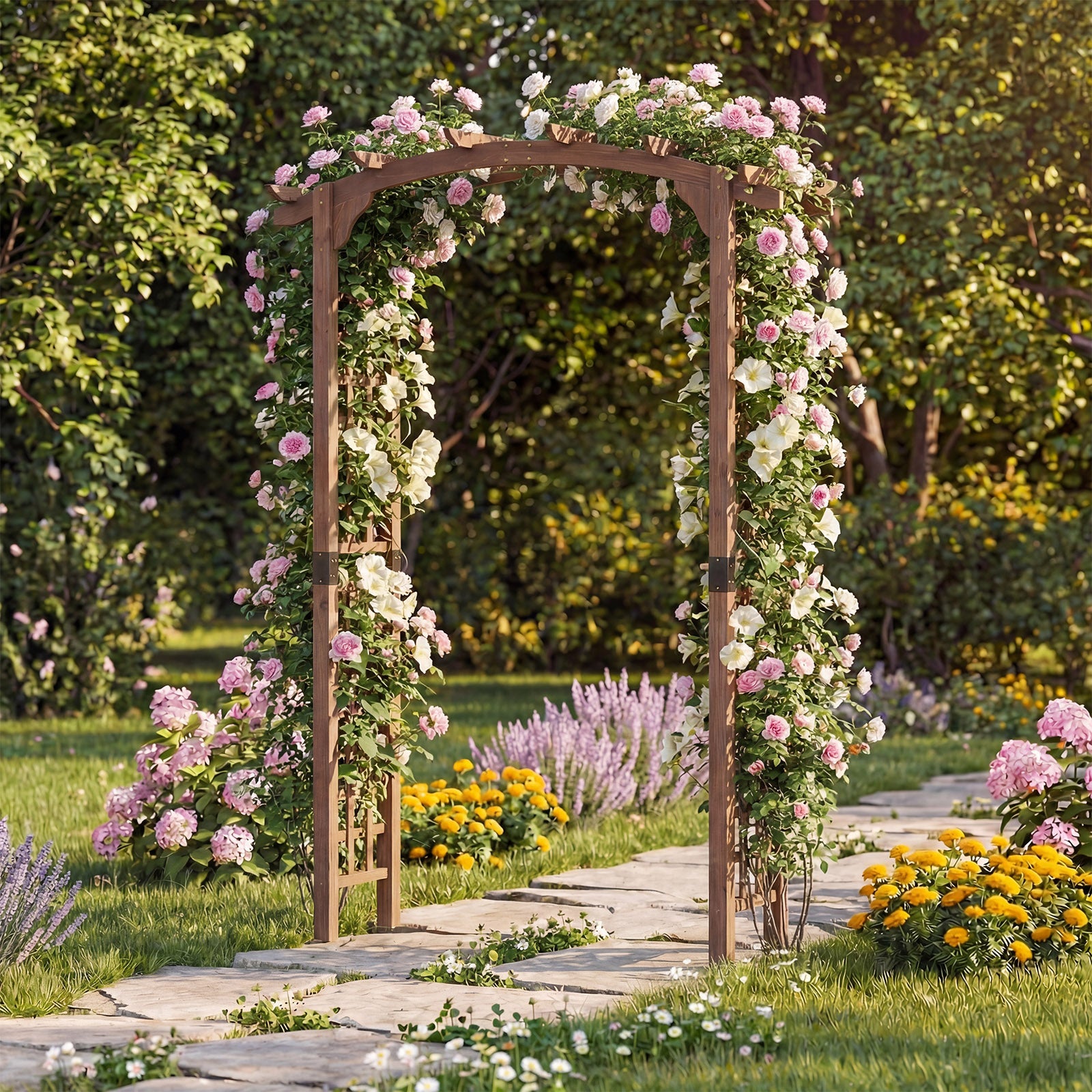 7.5 Ft Wooden Garden Arch, Rustic Trellis For Climbing Plants, Brown Outdoor Decor at Gallery Canada
