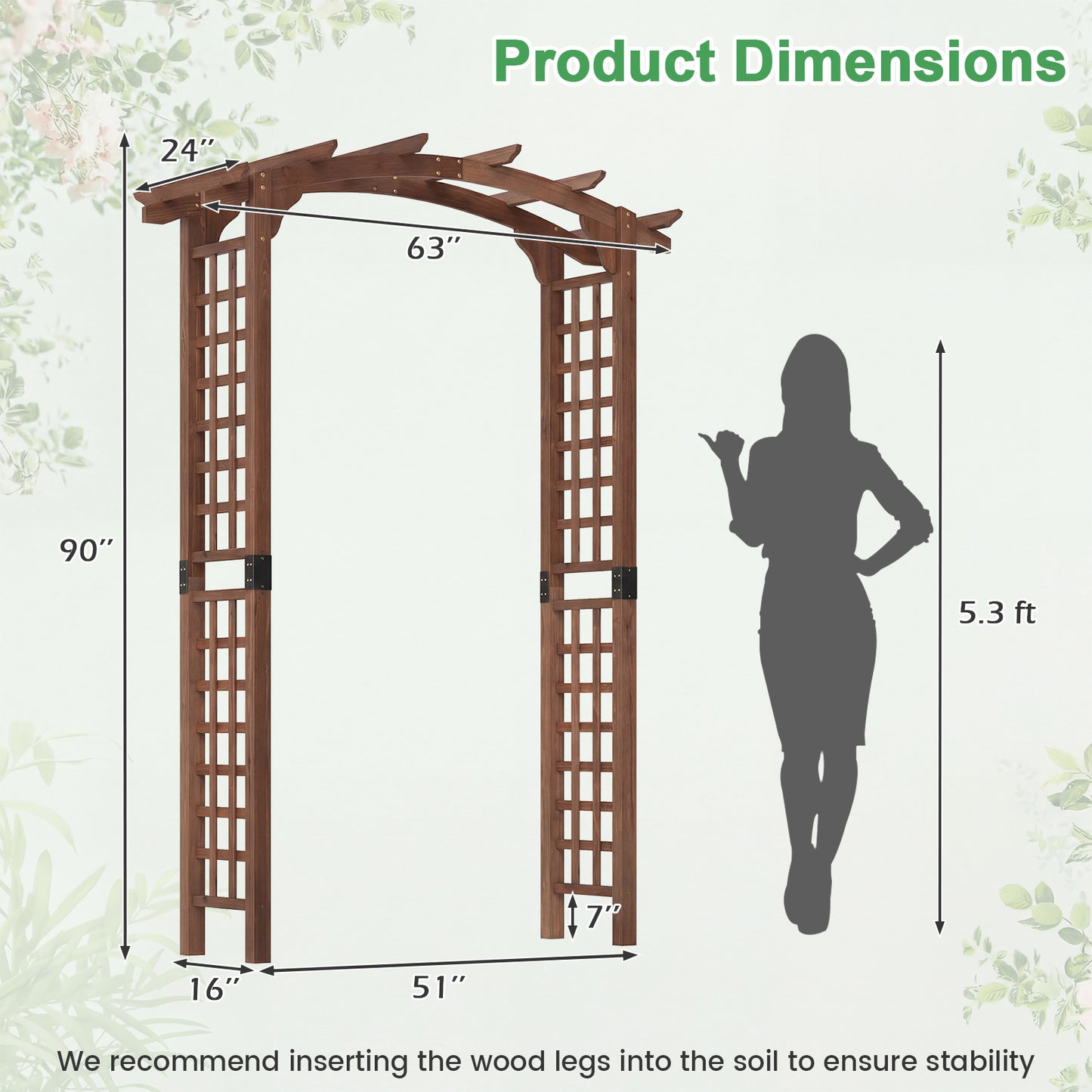 7.5 Ft Wooden Garden Arch, Rustic Trellis For Climbing Plants, Brown Outdoor Decor at Gallery Canada