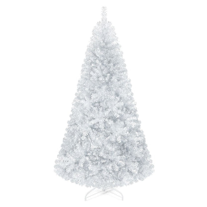 Sapin de Noël en lamé métallisé non éclairé à charnières de 7,5 pi, argent