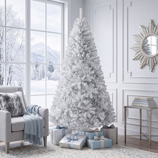 7.5 Ft Hinged Unlit Tinsel Christmas Tree, Silver Christmas Tree Silver at Gallery Canada