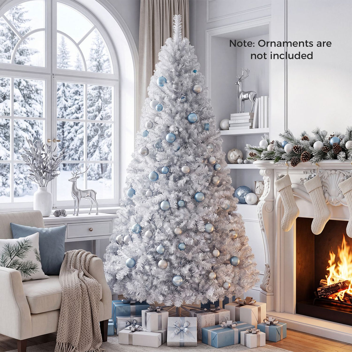 Sapin de Noël en lamé métallisé non éclairé à charnières de 7,5 pi, argent