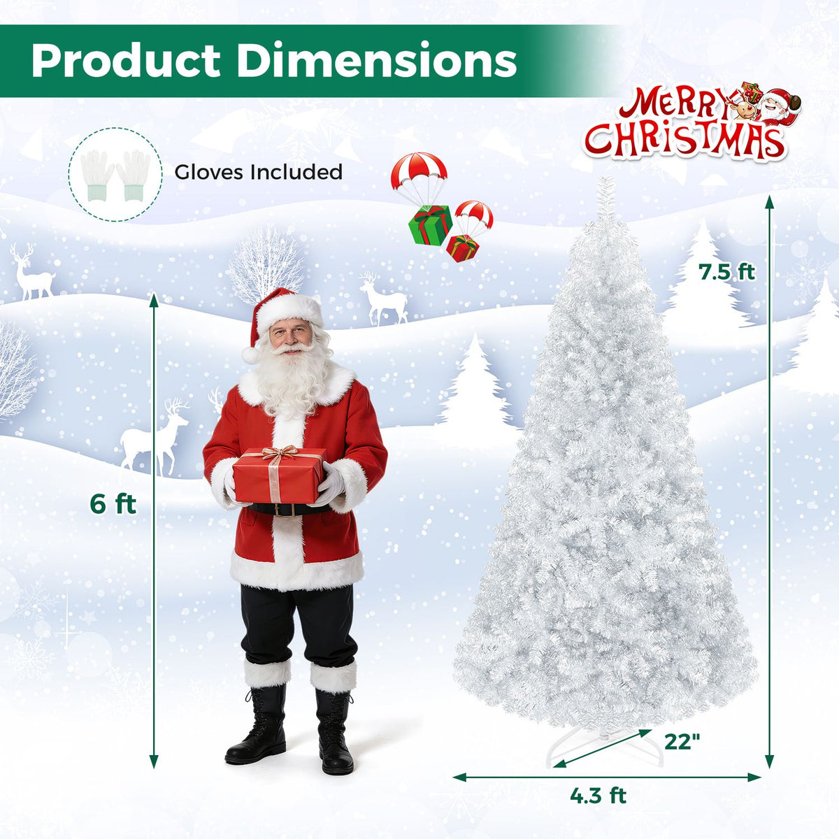 Sapin de Noël en lamé métallisé non éclairé à charnières de 7,5 pi, argent