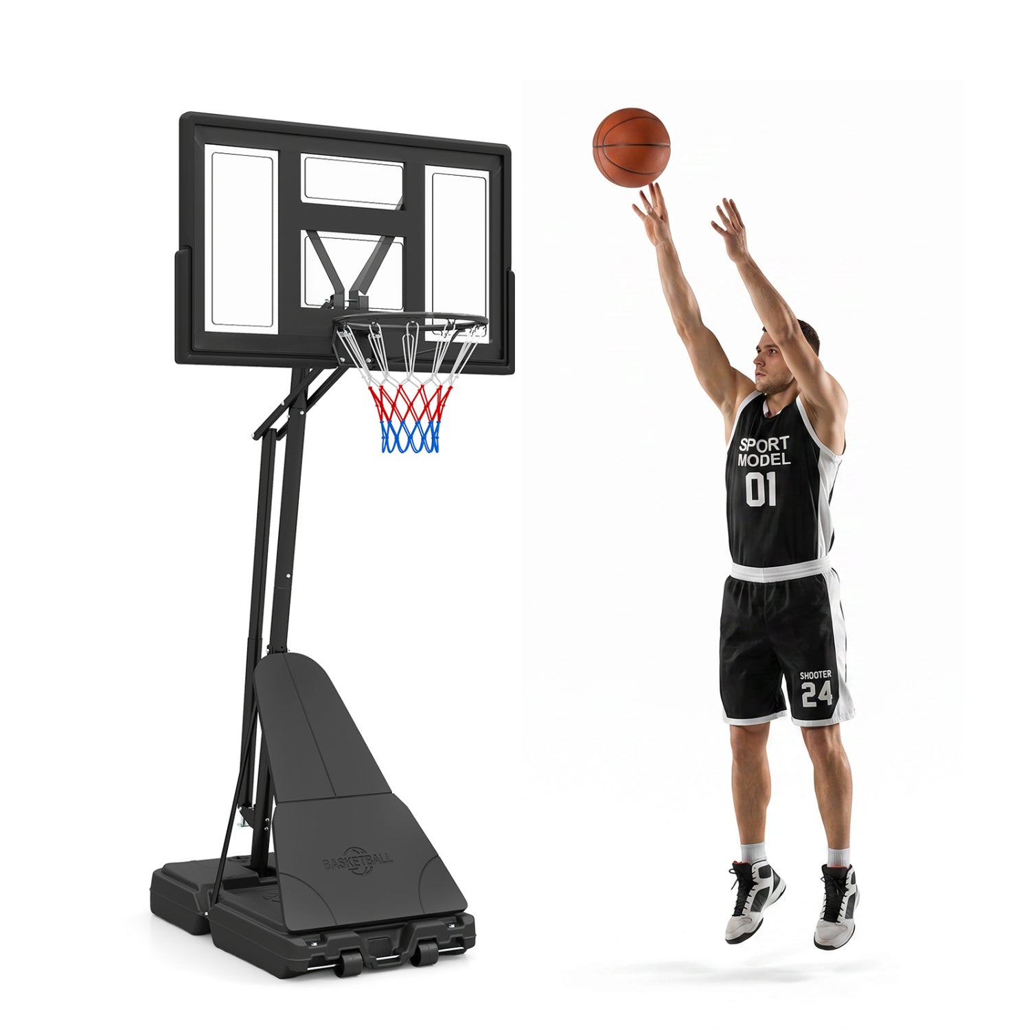 7.7-10 FT Tool-Free Height Adjustable Basketball System Sport Equipments at Gallery Canada