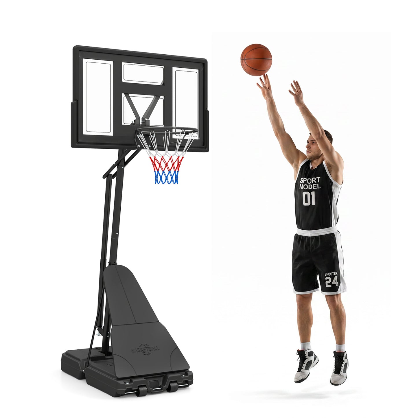 7.7-10 FT Tool-Free Height Adjustable Basketball System Sport Equipments at Gallery Canada