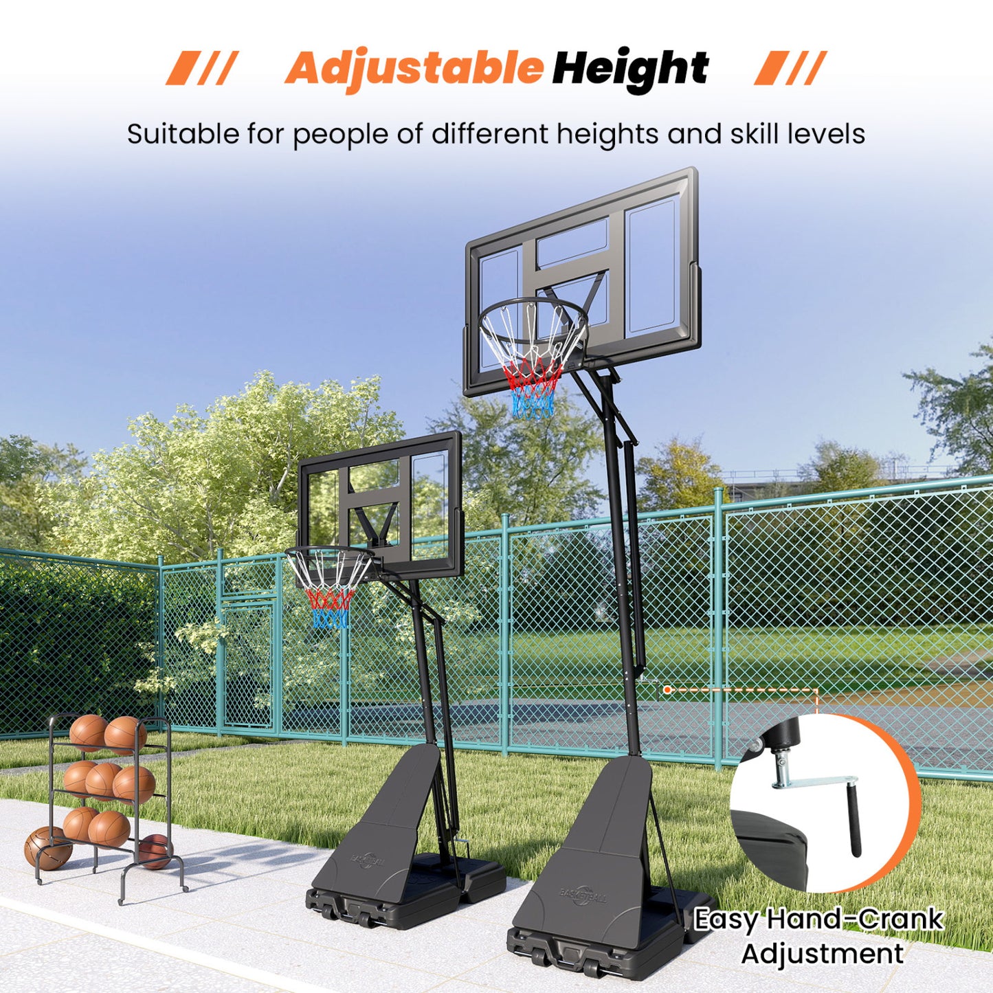 7.7-10 FT Tool-Free Height Adjustable Basketball System Sport Equipments at Gallery Canada