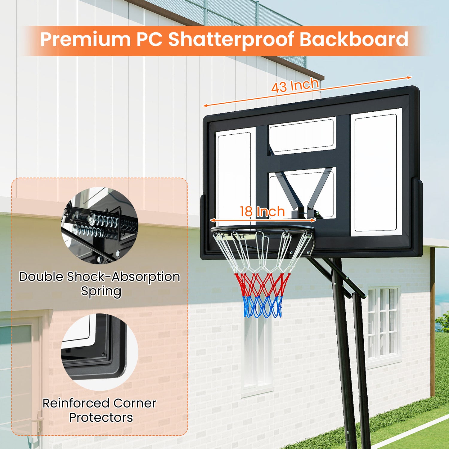 7.7-10 FT Tool-Free Height Adjustable Basketball System Sport Equipments at Gallery Canada