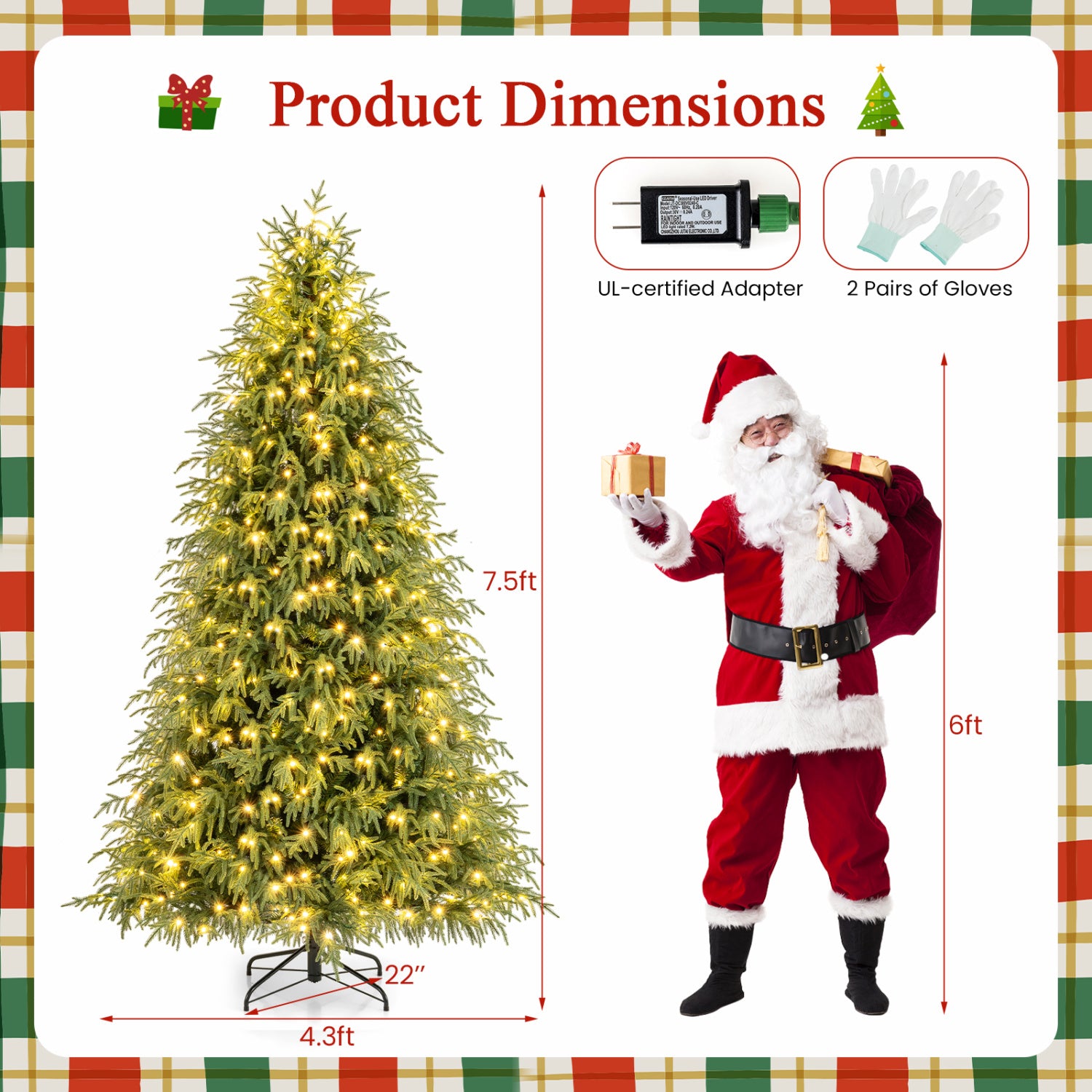 7.5 Feet Pre-Lit Artificial Christmas Tree, Hinged Faux Xmas Tree Christmas Tree at Gallery Canada