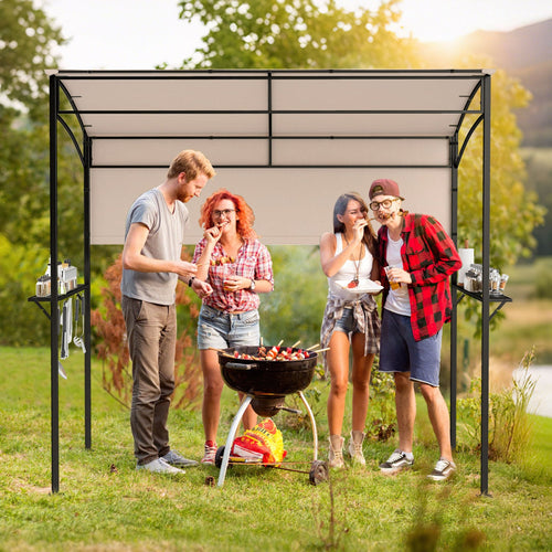 7.8 x 4.4 FT Outdoor BBQ Canopy with Shelves, Beige