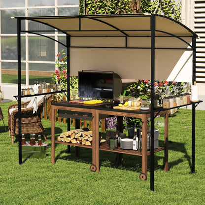 7.8 x 4.4 FT Outdoor BBQ Canopy with Shelves, Beige Canopies at Gallery Canada