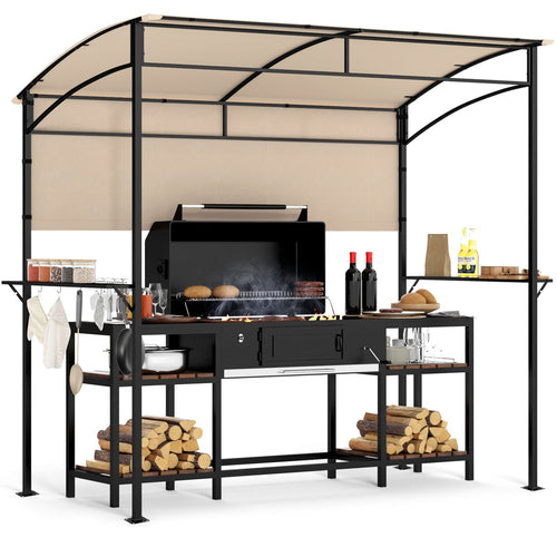 7.8 x 4.4 FT Outdoor BBQ Canopy with Shelves, Beige