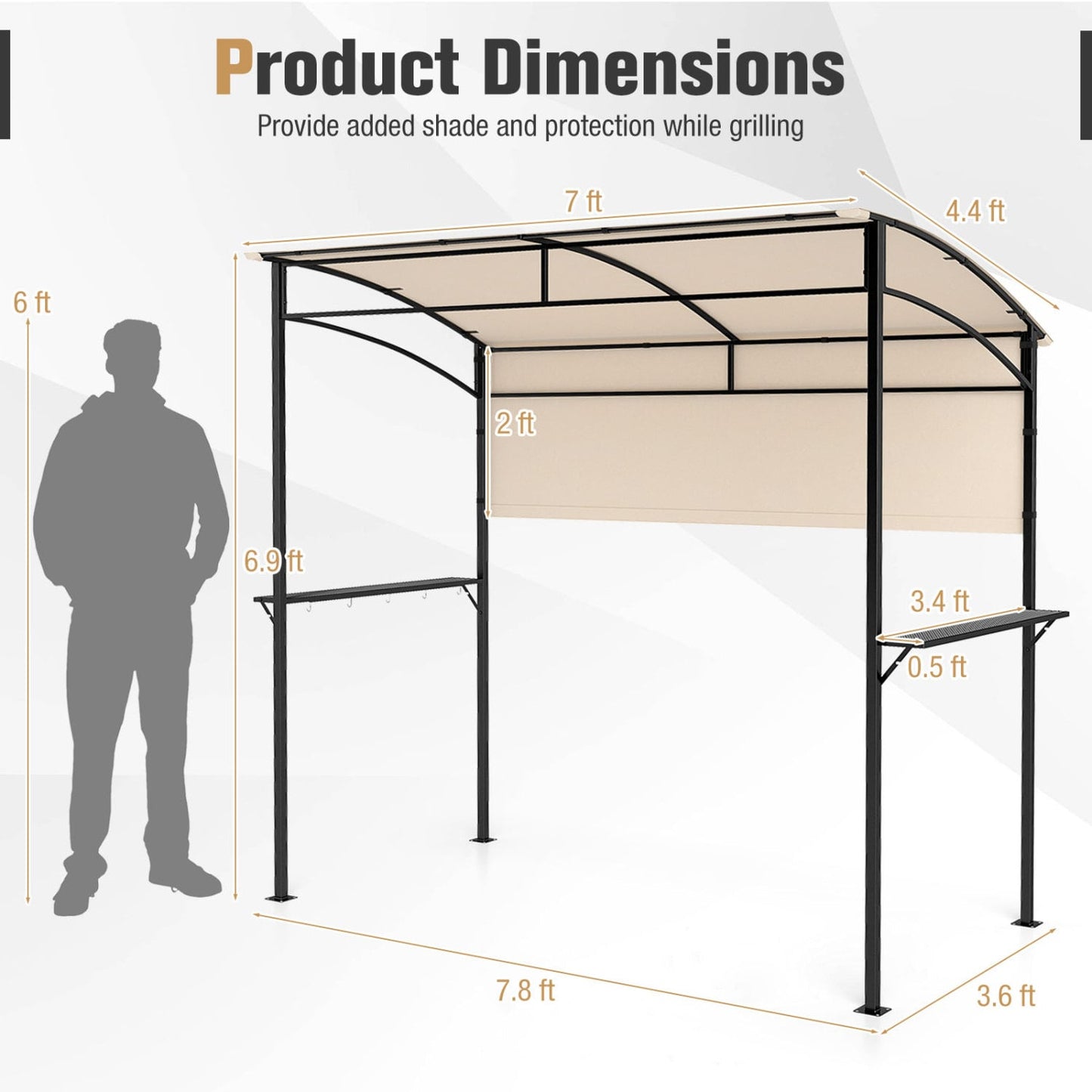 7.8 x 4.4 FT Outdoor BBQ Canopy with Shelves, Beige Canopies at Gallery Canada
