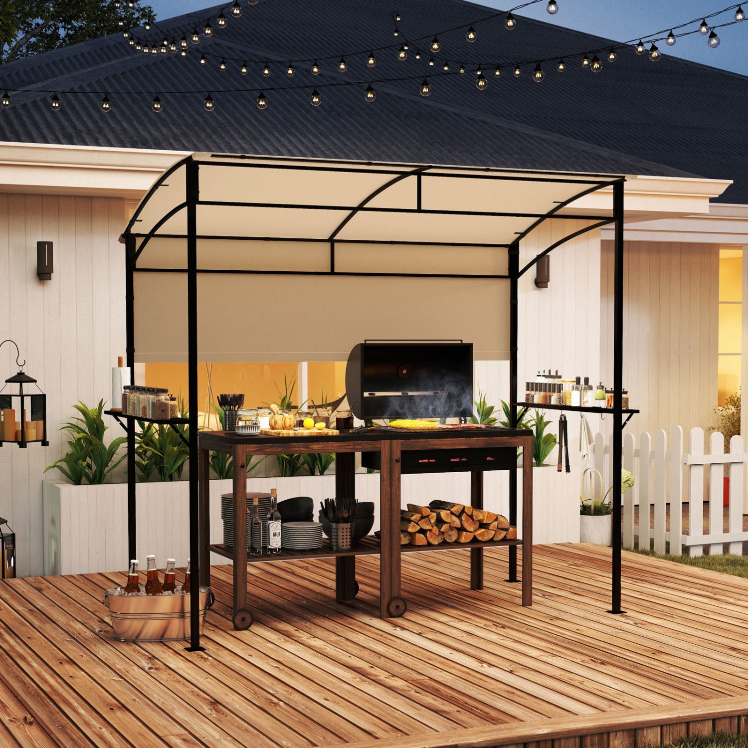 7.8 x 4.4 FT Outdoor BBQ Canopy with Shelves, Beige Canopies at Gallery Canada