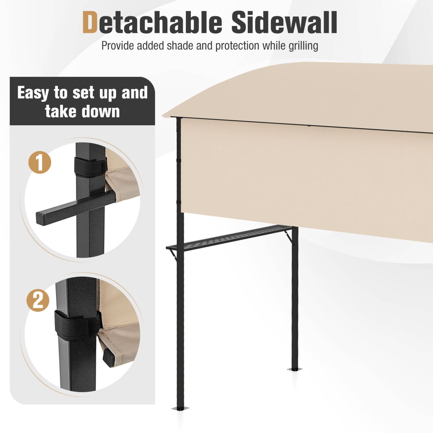 7.8 x 4.4 FT Outdoor BBQ Canopy with Shelves, Beige Canopies at Gallery Canada