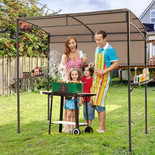 7.8 x 4.4 FT Outdoor BBQ Canopy With Shelves & Bottle Openers, Brown