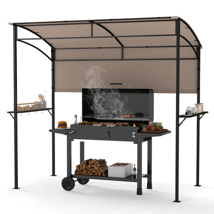7.8 x 4.4 FT Outdoor BBQ Canopy With Shelves & Bottle Openers, Brown Canopies Brown at Gallery Canada