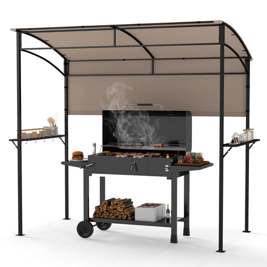 7.8 x 4.4 FT Outdoor BBQ Canopy With Shelves & Bottle Openers, Brown Canopies Brown at Gallery Canada
