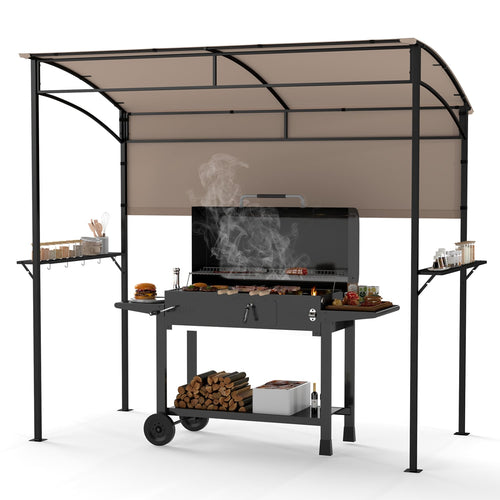 7.8 x 4.4 FT Outdoor BBQ Canopy With Shelves & Bottle Openers, Brown